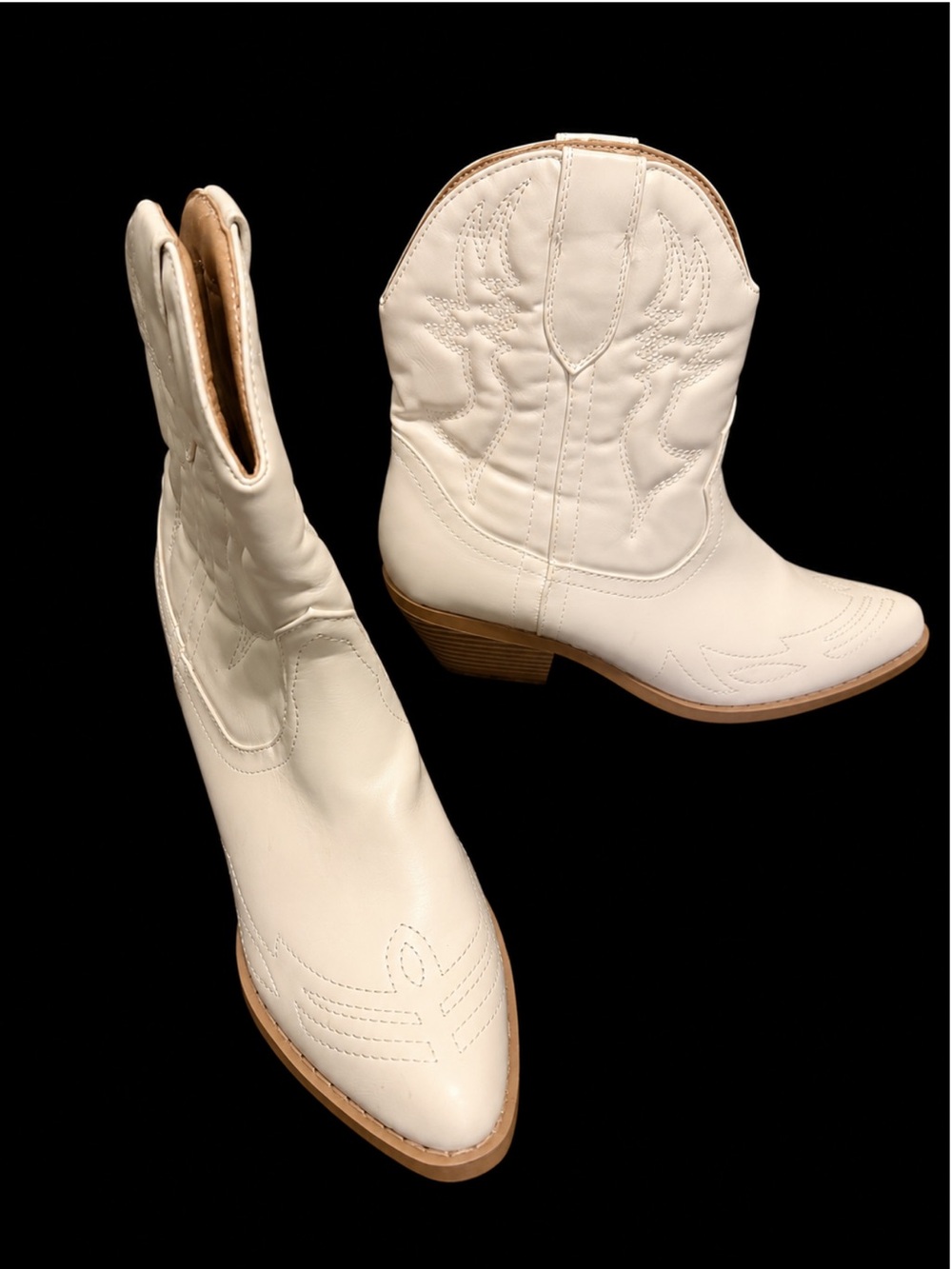 Soda White Western Ankle Heeled Boots